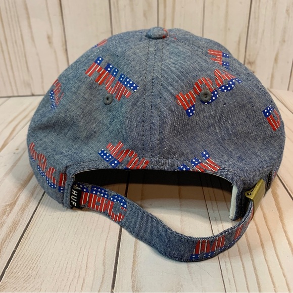NEW Huf 1984 6-Panel Red White Blue Chambray Baseball Cap Hat Adjustable NWT - Picture 3 of 8
